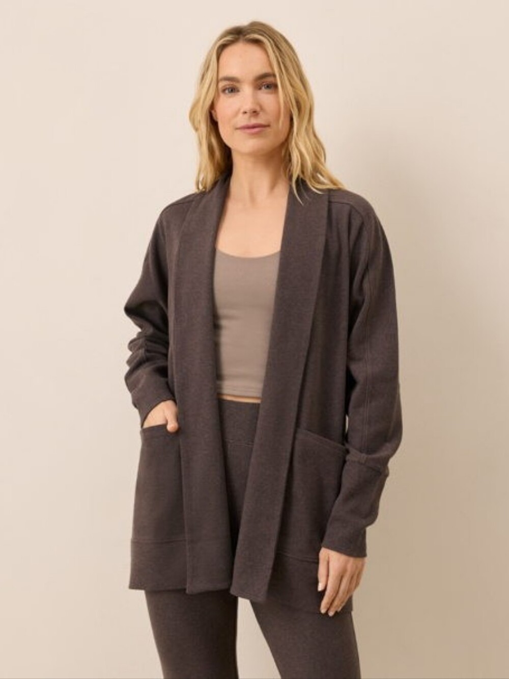 Pact Women's Drape Open Cardigan Medium Chocolate Heather 100% Organic Cotton
